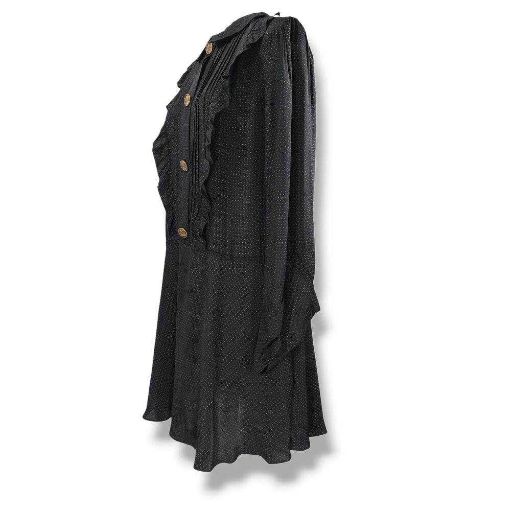 Coach 1941 Ruffle Bib Dress Pleated Micro Dot Gold Buttons Origami Cuffs Black 4